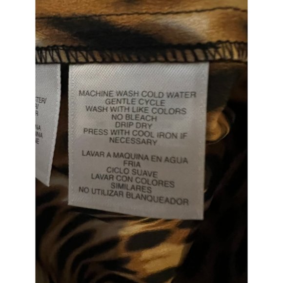 Anne Klein Blouse Womens Medium Leopard Print Roll Tab Sleeves Career Relaxed - Picture 9 of 13